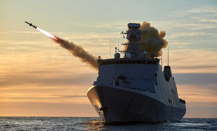 The frigate Absalon fires a missile at an air target during a naval exercise off Norway. Photo: Henning Jespersen-Skree / Air Force Photo Service.