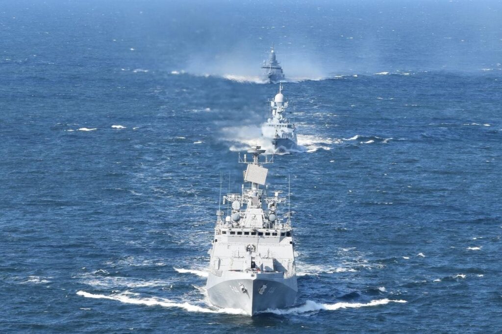 Indian Navy frigate INS Tabar & Russian Navy corvettes RFS Zelyony Dol and RFS Odintsovo conducted an exercise in the Baltic Sea, July 28-29, 2021