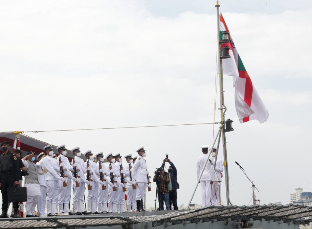 ins visakhapatnam, first of p15b stealth guided missile destroyer, commissioned into indian navy today at naval dockyard mumbai. (nov 21, 2021)
