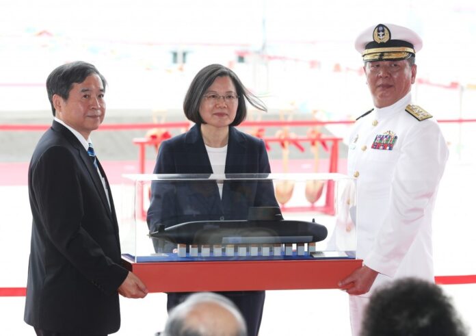 President Tsai Ing-wen with a model of Taiwan's Indigenous submarine